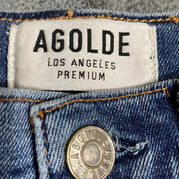 AGOLDE Sophie Medium Wash High Rise Distressed Skinny Crop Denim Jeans Size 25 - Picture 7 of 9